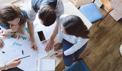 High angle shot of new entrepreneurs having a startup meeting